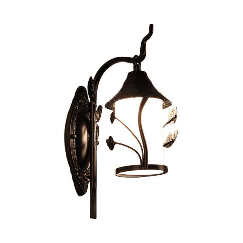 Skørter | Flower-/Leaf-/Metal Frame Corridor Wall Light Country Style Milk Glass 1 Light Black Wall Light Element