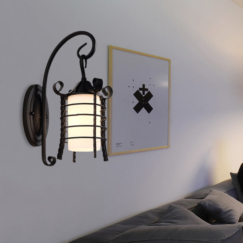 Skørter | Flower-/Leaf-/Metal Frame Corridor Wall Light Country Style Milk Glass 1 Light Black Wall Light Element