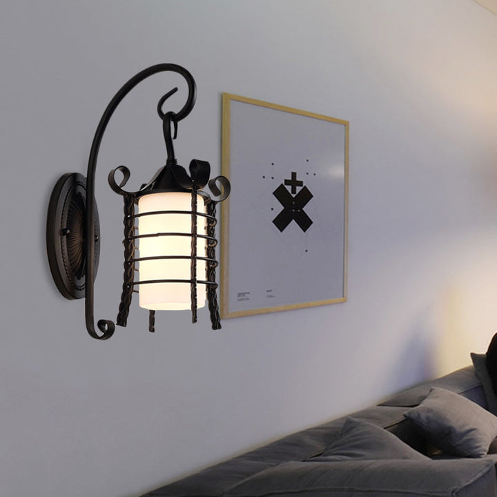 Skørter | Flower-/Leaf-/Metal Frame Corridor Wall Light Country Style Milk Glass 1 Light Black Wall Light Element