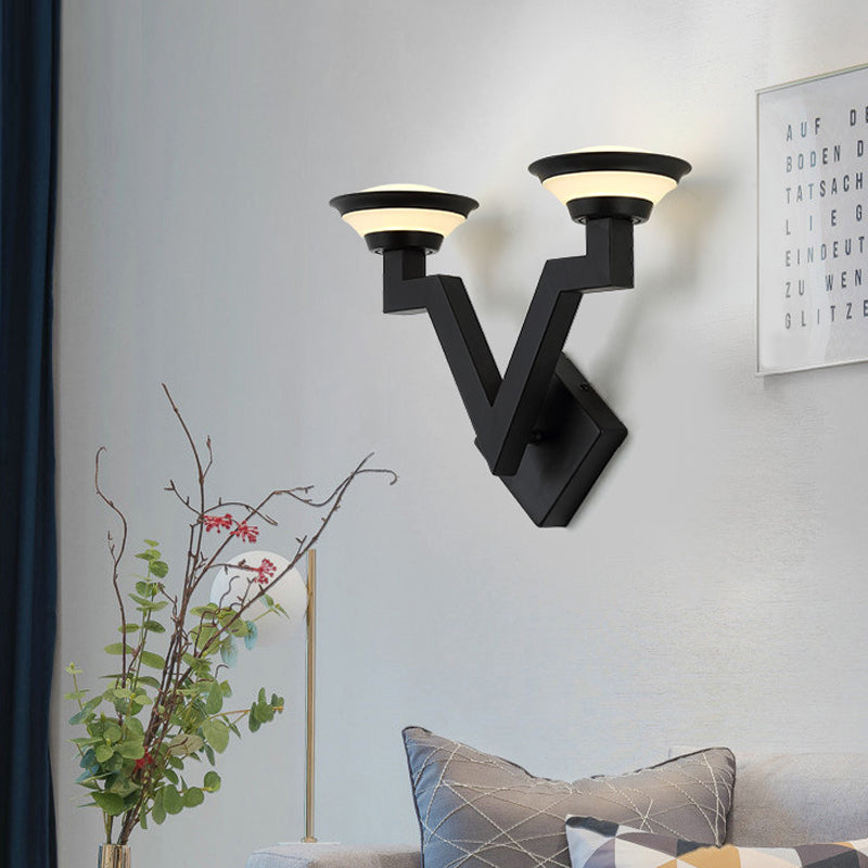 Skørter | 2 Light Wall Lamp Country V Shape Metal Wall Lamp Fixture in Black for Living Room