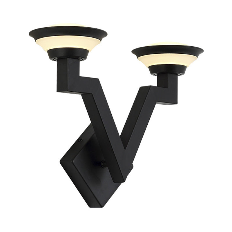 Skørter | 2 Light Wall Lamp Country V Shape Metal Wall Lamp Fixture in Black for Living Room