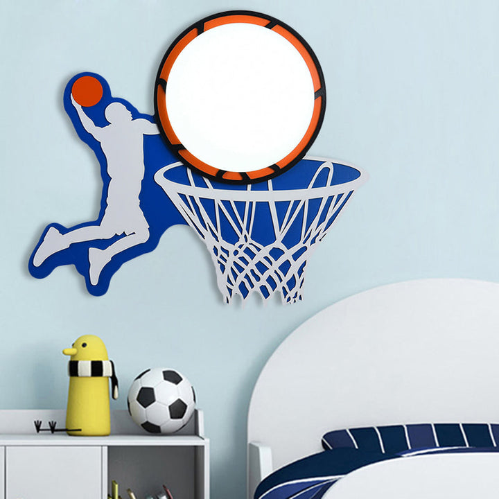 Skørter | Wooden Basketball Ring Wall Lamp Sports Theme Sconce Lamp in Blue for Boys Bedroom Stair