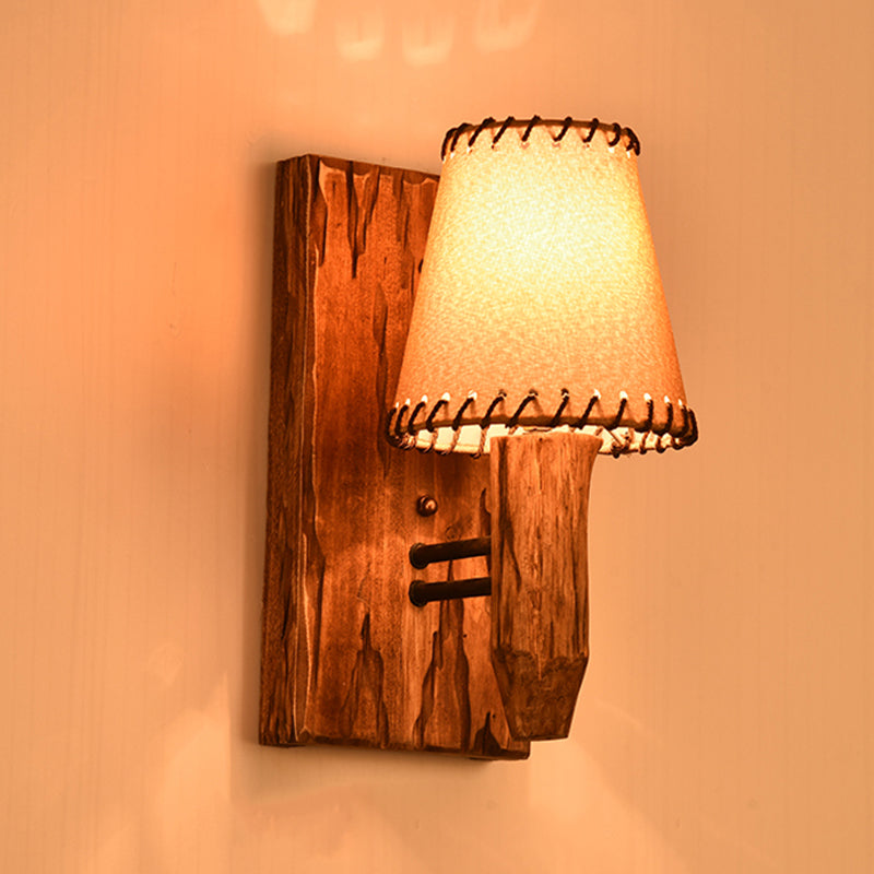 Skørter | Vintage Tapered Wall Lamp 1/2 Lighting Fabric Wall Lighting in Wood for Dining Room