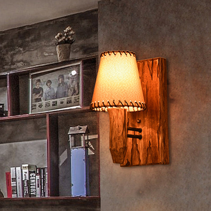 Skørter | Vintage Tapered Wall Lamp 1/2 Lighting Fabric Wall Lighting in Wood for Dining Room