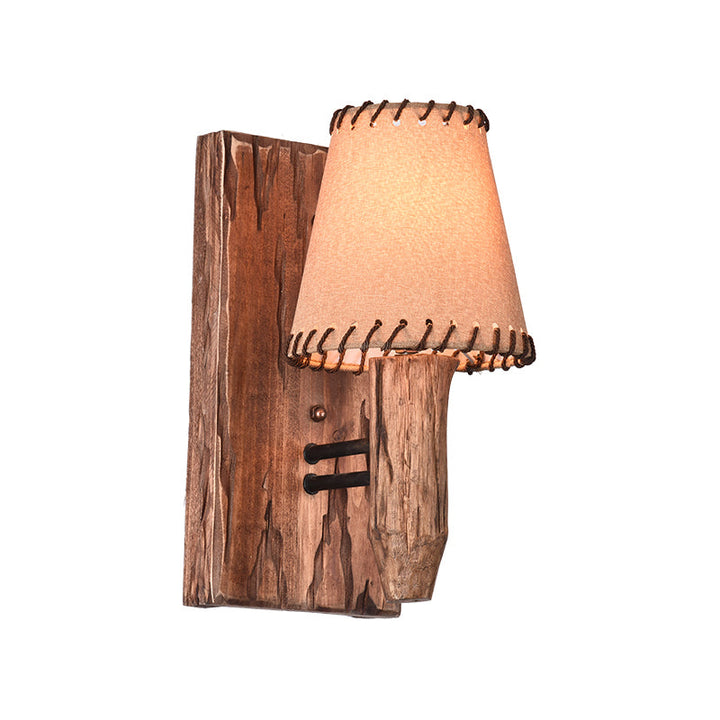 Skørter | Vintage Tapered Wall Lamp 1/2 Lighting Fabric Wall Lighting in Wood for Dining Room