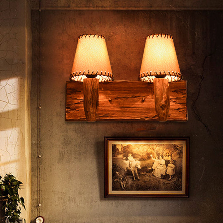 Skørter | Vintage Tapered Wall Lamp 1/2 Lighting Fabric Wall Lighting in Wood for Dining Room