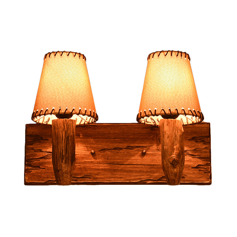 Skørter | Vintage Tapered Wall Lamp 1/2 Lighting Fabric Wall Lighting in Wood for Dining Room