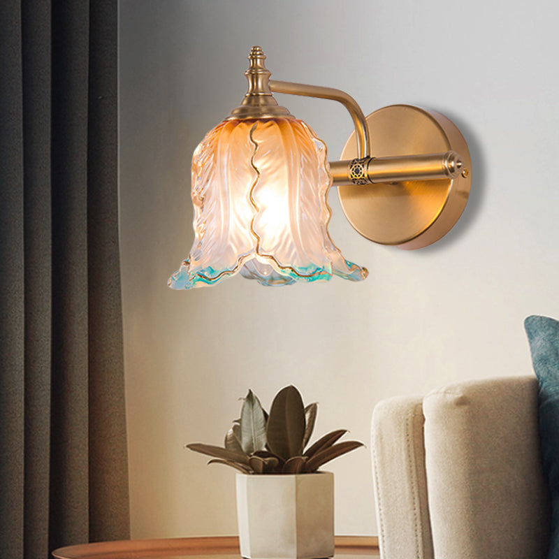 Skørter | Gold 1/2/3 Light Wall Lamp Fixture Vintage Textured Glass Scalloped Make-Up Lighting for Bedroom
