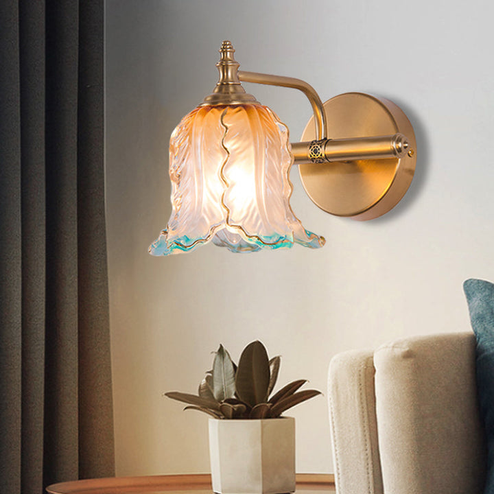 Skørter | Gold 1/2/3 Light Wall Lamp Fixture Vintage Textured Glass Scalloped Make-Up Lighting for Bedroom