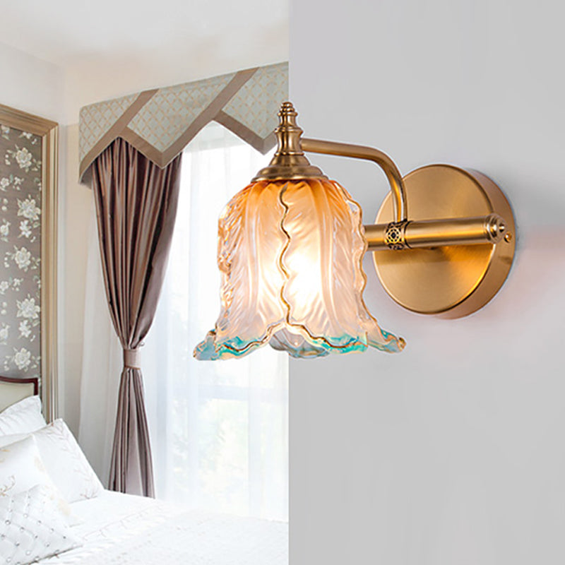 Skørter | Gold 1/2/3 Light Wall Lamp Fixture Vintage Textured Glass Scalloped Make-Up Lighting for Bedroom