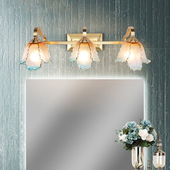 Skørter | Gold 1/2/3 Light Wall Lamp Fixture Vintage Textured Glass Scalloped Make-Up Lighting for Bedroom
