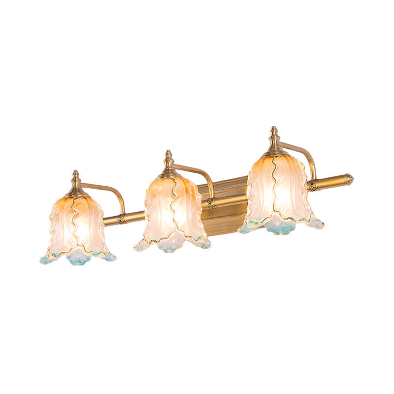 Skørter | Gold 1/2/3 Light Wall Lamp Fixture Vintage Textured Glass Scalloped Make-Up Lighting for Bedroom