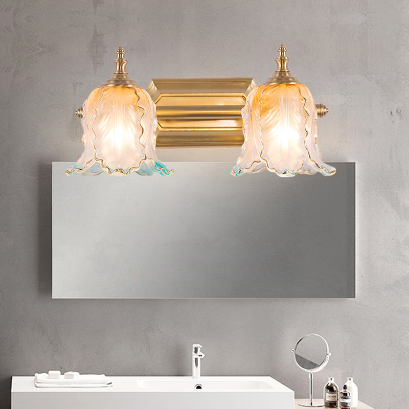 Skørter | Gold 1/2/3 Light Wall Lamp Fixture Vintage Textured Glass Scalloped Make-Up Lighting for Bedroom