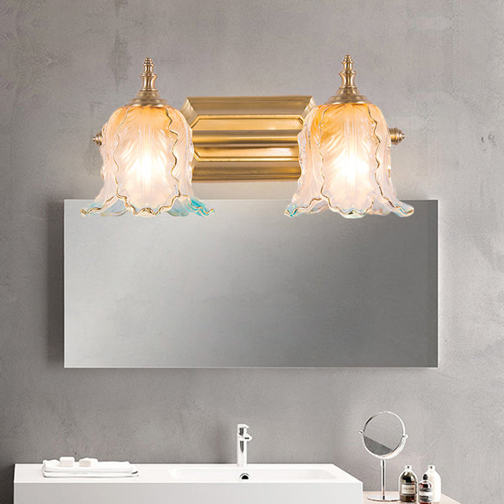 Skørter | Gold 1/2/3 Light Wall Lamp Fixture Vintage Textured Glass Scalloped Make-Up Lighting for Bedroom