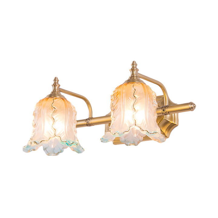 Skørter | Gold 1/2/3 Light Wall Lamp Fixture Vintage Textured Glass Scalloped Make-Up Lighting for Bedroom