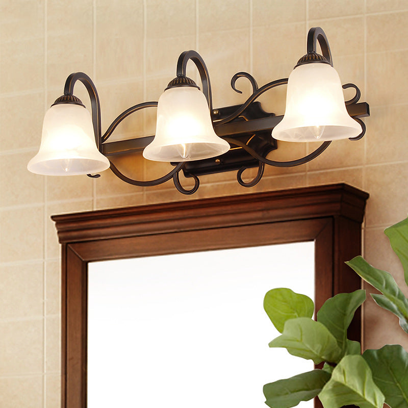 Skørter | 2/3 Lights Vanity Lamp Vintage Curvy Arm Opal Glass Wall Lamp in Black for Bathroom