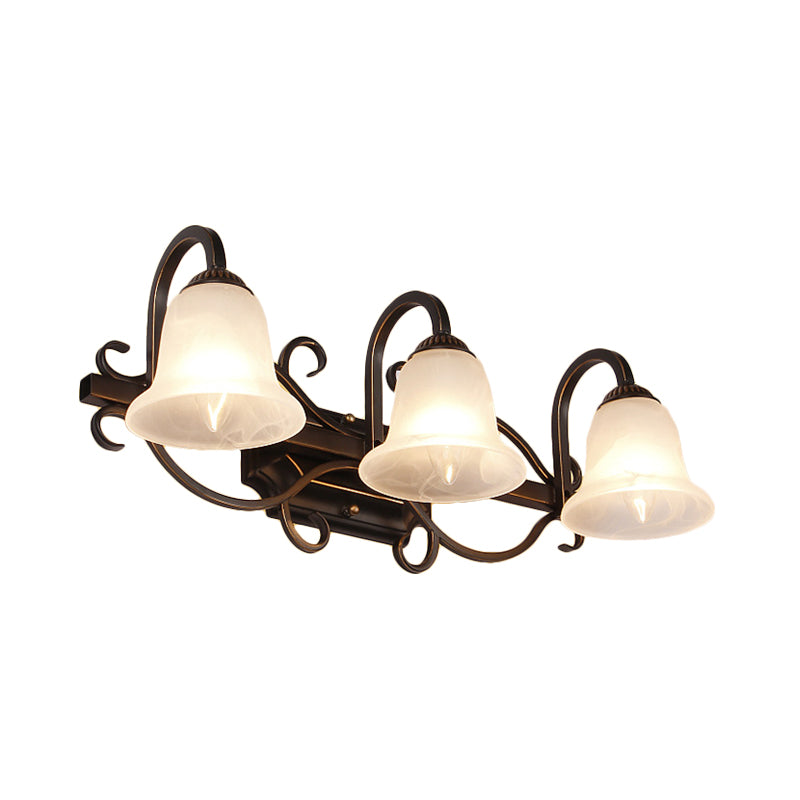 Skørter | 2/3 Lights Vanity Lamp Vintage Curvy Arm Opal Glass Wall Lamp in Black for Bathroom