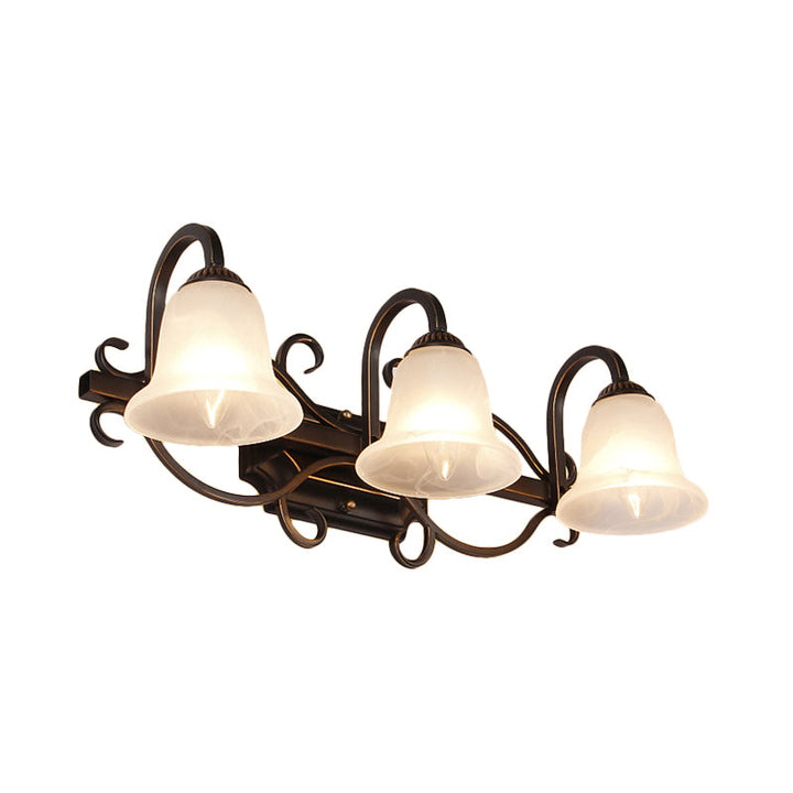 Skørter | 2/3 Lights Vanity Lamp Vintage Curvy Arm Opal Glass Wall Lamp in Black for Bathroom
