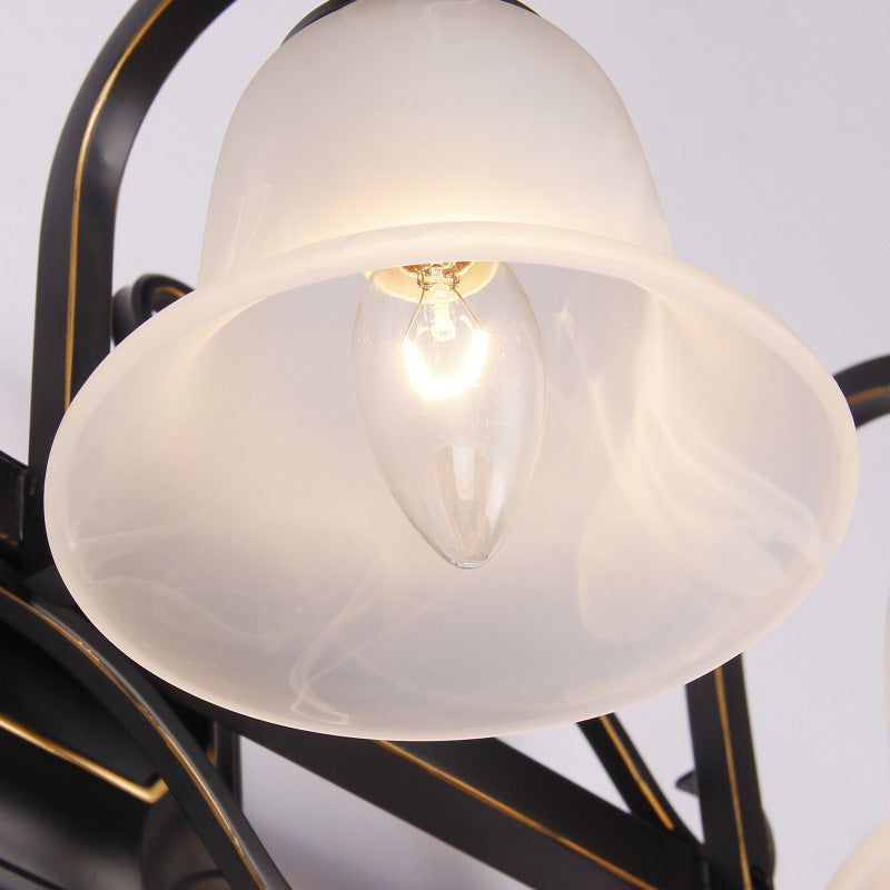 Skørter | 2/3 Lights Vanity Lamp Vintage Curvy Arm Opal Glass Wall Lamp in Black for Bathroom