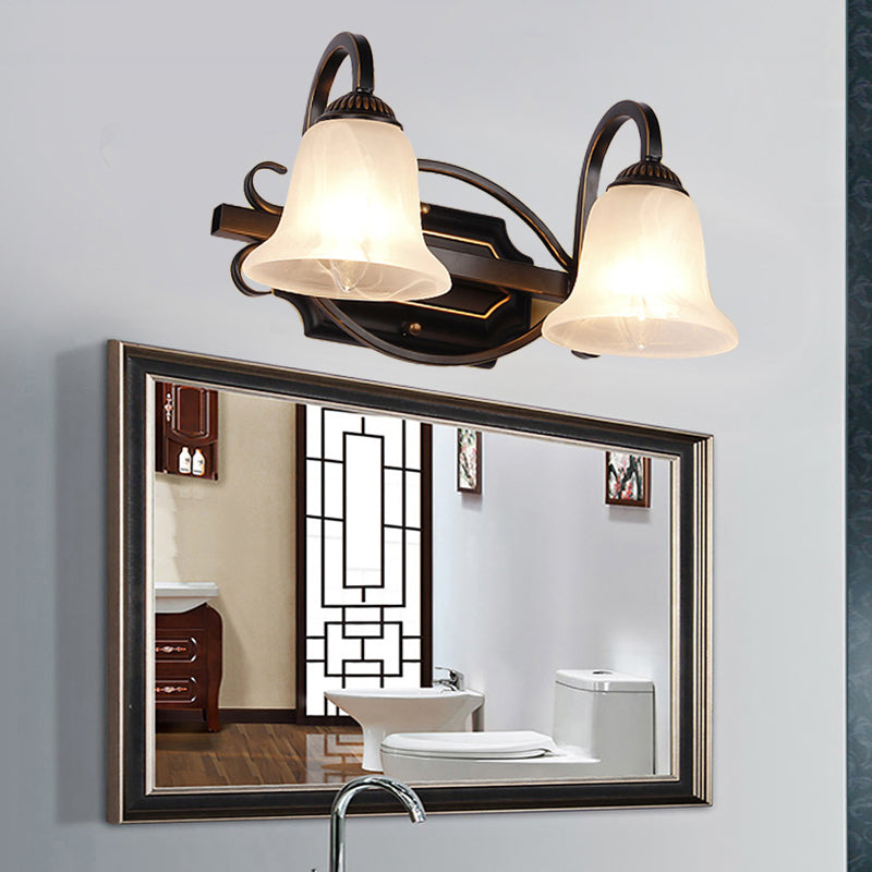 Skørter | 2/3 Lights Vanity Lamp Vintage Curvy Arm Opal Glass Wall Lamp in Black for Bathroom