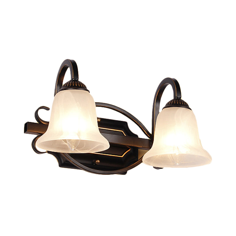 Skørter | 2/3 Lights Vanity Lamp Vintage Curvy Arm Opal Glass Wall Lamp in Black for Bathroom