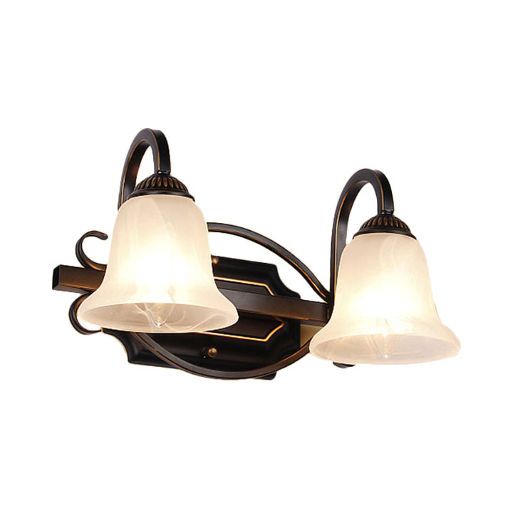Skørter | 2/3 Lights Vanity Lamp Vintage Curvy Arm Opal Glass Wall Lamp in Black for Bathroom