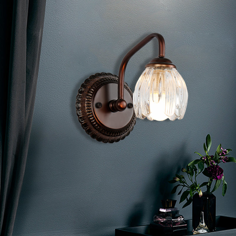 Skørter | Floral Bathroom Wall Light Vintage Clear Textured Glass 2/3/4 Lights Copper Make-Up Lighting