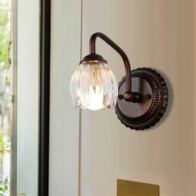 Skørter | Floral Bathroom Wall Light Vintage Clear Textured Glass 2/3/4 Lights Copper Make-Up Lighting