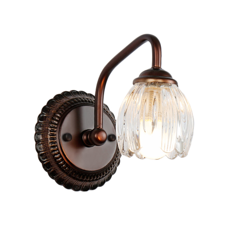 Skørter | Floral Bathroom Wall Light Vintage Clear Textured Glass 2/3/4 Lights Copper Make-Up Lighting