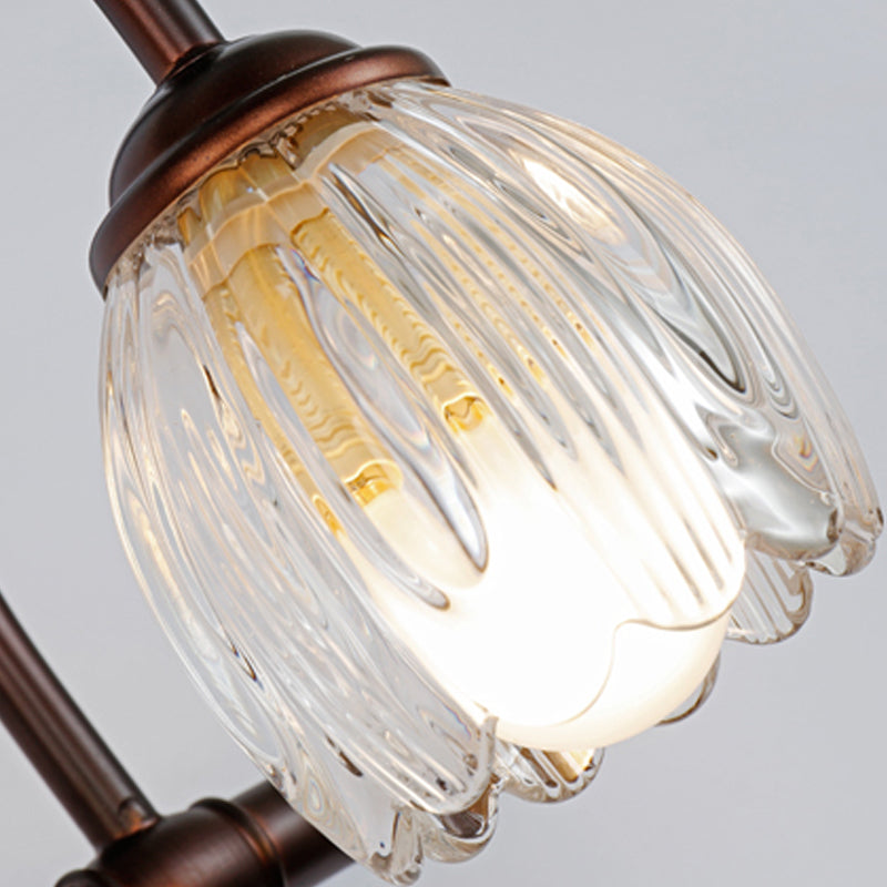 Skørter | Floral Bathroom Wall Light Vintage Clear Textured Glass 2/3/4 Lights Copper Make-Up Lighting