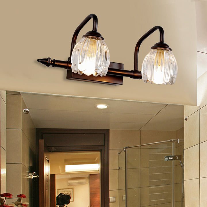 Skørter | Floral Bathroom Wall Light Vintage Clear Textured Glass 2/3/4 Lights Copper Make-Up Lighting