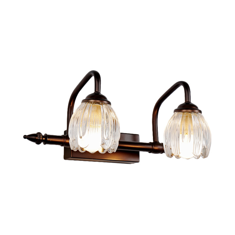 Skørter | Floral Bathroom Wall Light Vintage Clear Textured Glass 2/3/4 Lights Copper Make-Up Lighting