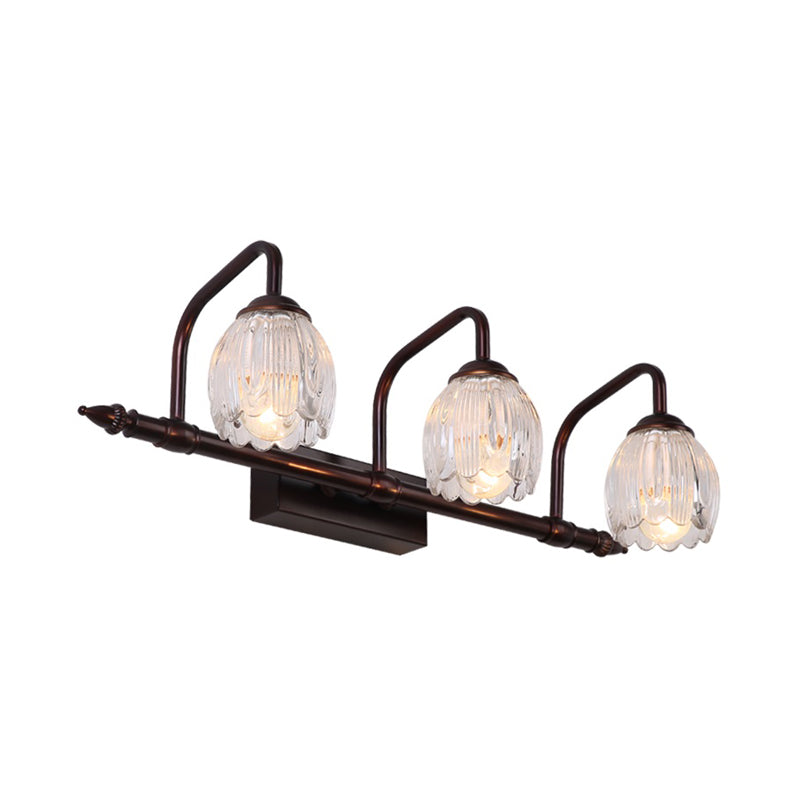 Skørter | Floral Bathroom Wall Light Vintage Clear Textured Glass 2/3/4 Lights Copper Make-Up Lighting