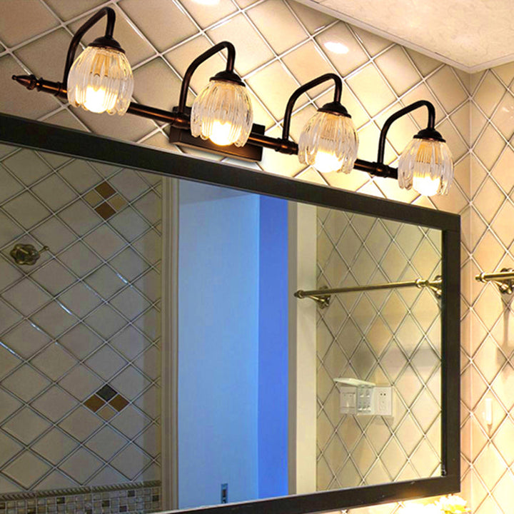Skørter | Floral Bathroom Wall Light Vintage Clear Textured Glass 2/3/4 Lights Copper Make-Up Lighting