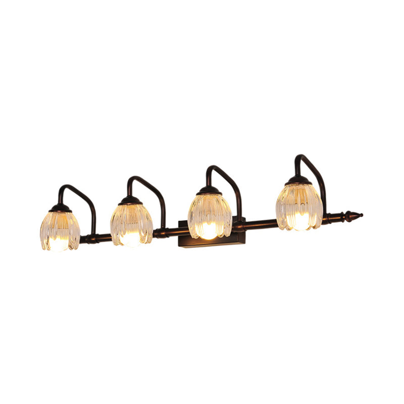 Skørter | Floral Bathroom Wall Light Vintage Clear Textured Glass 2/3/4 Lights Copper Make-Up Lighting