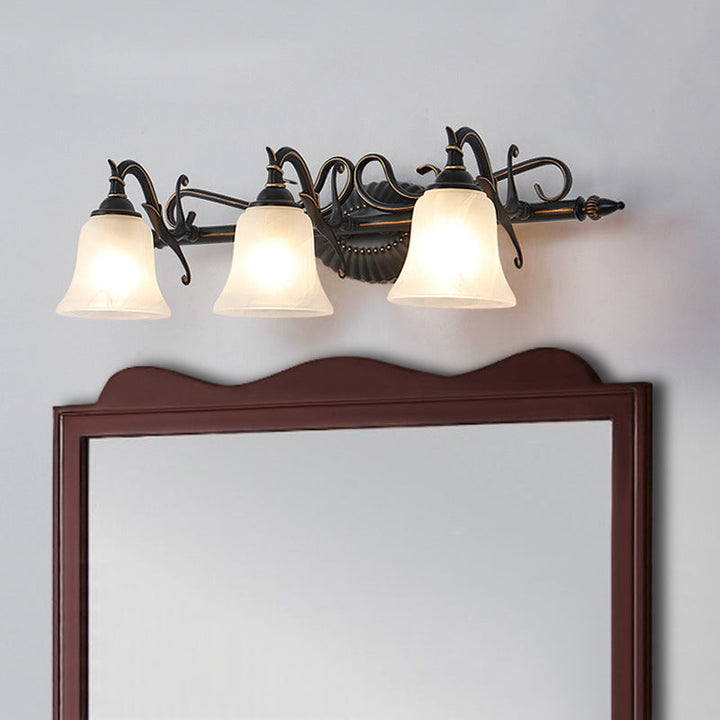Skørter | Frosted Glass Bronze Wall Lamp Bell 2/3 Lights Traditional Wall-Mounted Vanity Light for Bathroom