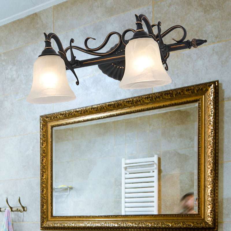 Skørter | Frosted Glass Bronze Wall Lamp Bell 2/3 Lights Traditional Wall-Mounted Vanity Light for Bathroom