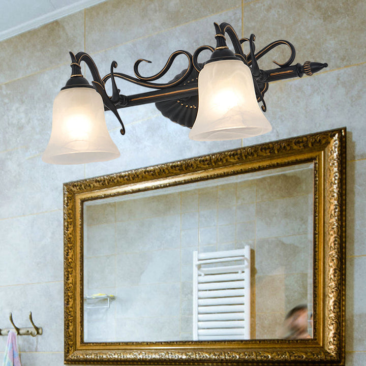 Skørter | Frosted Glass Bronze Wall Lamp Bell 2/3 Lights Traditional Wall-Mounted Vanity Light for Bathroom