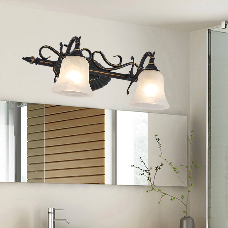 Skørter | Frosted Glass Bronze Wall Lamp Bell 2/3 Lights Traditional Wall-Mounted Vanity Light for Bathroom