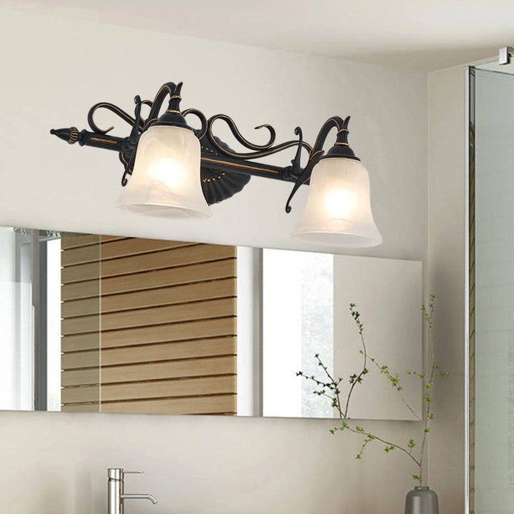 Skørter | Frosted Glass Bronze Wall Lamp Bell 2/3 Lights Traditional Wall-Mounted Vanity Light for Bathroom