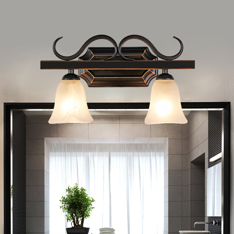 Skørter | Classic Bell Wall Lamp 2/3 Lights Frosted Glass Wall Mounted Lamp in Black for the Bathroom