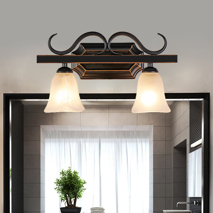 Skørter | Classic Bell Wall Lamp 2/3 Lights Frosted Glass Wall Mounted Lamp in Black for the Bathroom