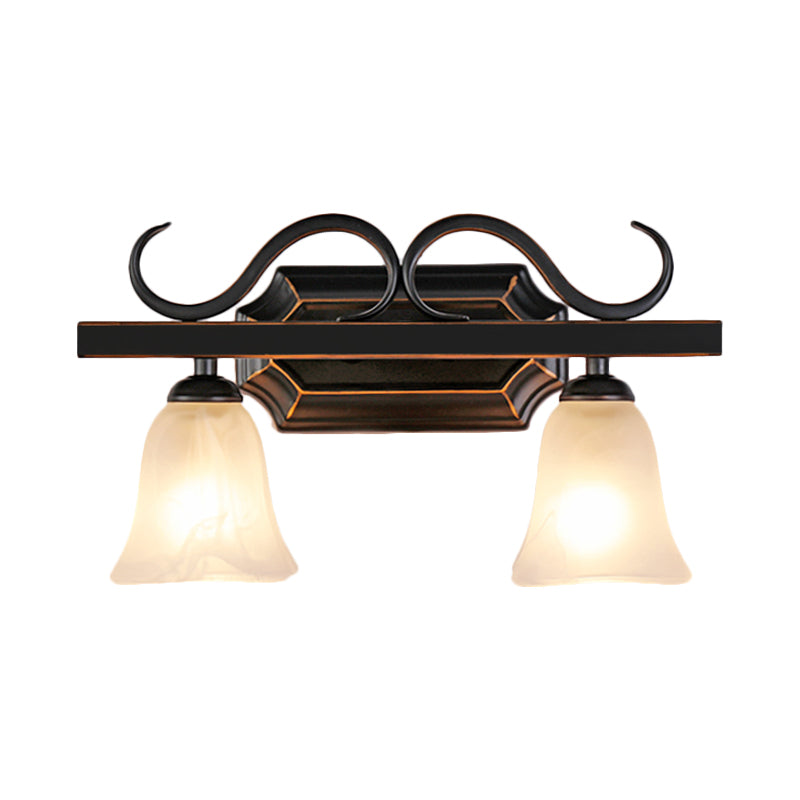 Skørter | Classic Bell Wall Lamp 2/3 Lights Frosted Glass Wall Mounted Lamp in Black for the Bathroom