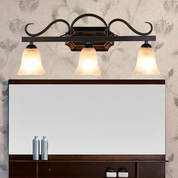 Skørter | Classic Bell Wall Lamp 2/3 Lights Frosted Glass Wall Mounted Lamp in Black for the Bathroom
