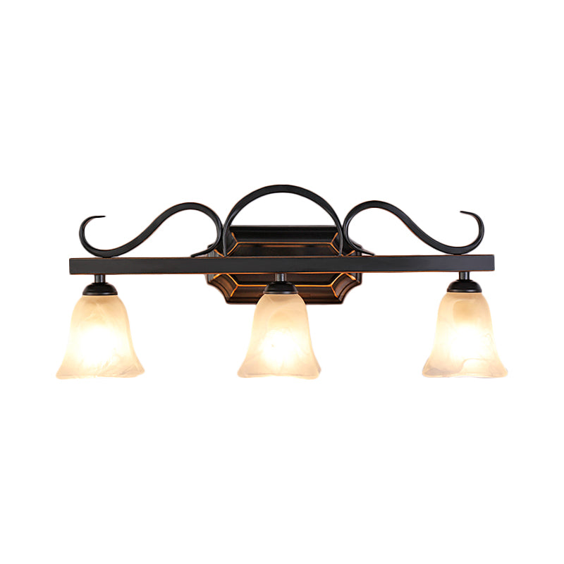 Skørter | Classic Bell Wall Lamp 2/3 Lights Frosted Glass Wall Mounted Lamp in Black for the Bathroom