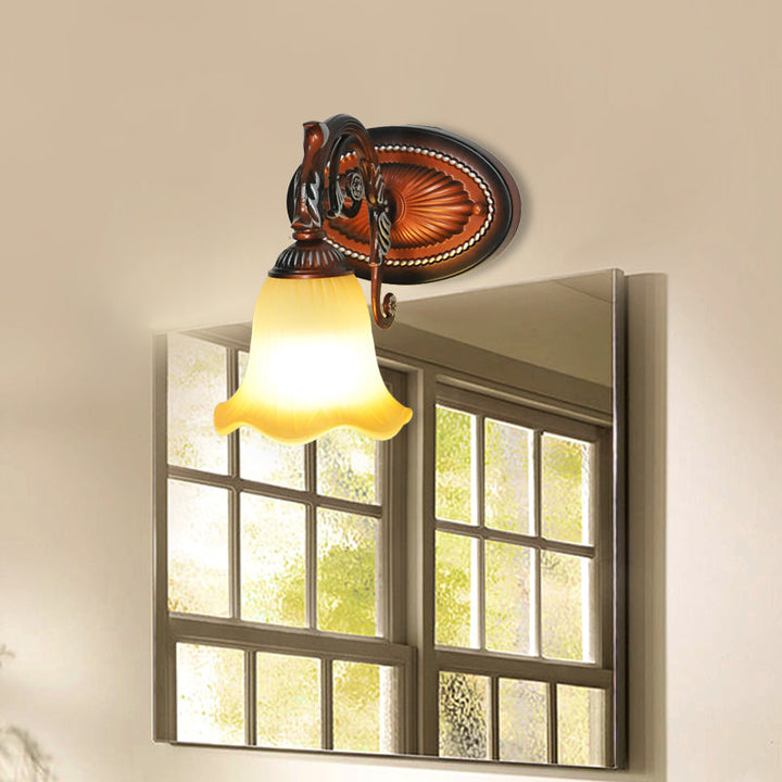 Skørter | Curved Bathroom Vanity Lamp Traditional Frosted Glass 1/2/3 Lights Copper Wall Light Fixture