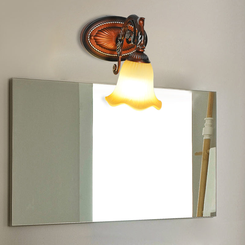 Skørter | Curved Bathroom Vanity Lamp Traditional Frosted Glass 1/2/3 Lights Copper Wall Light Fixture