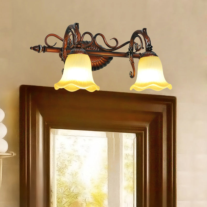 Skørter | Curved Bathroom Vanity Lamp Traditional Frosted Glass 1/2/3 Lights Copper Wall Light Fixture