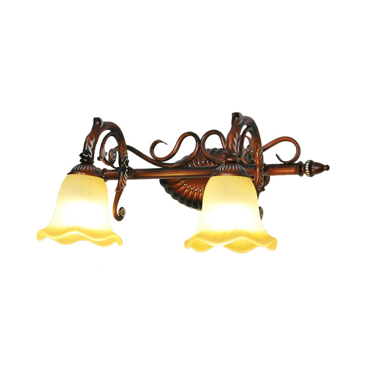 Skørter | Curved Bathroom Vanity Lamp Traditional Frosted Glass 1/2/3 Lights Copper Wall Light Fixture