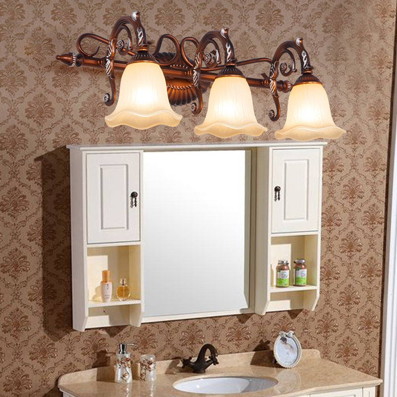 Skørter | Curved Bathroom Vanity Lamp Traditional Frosted Glass 1/2/3 Lights Copper Wall Light Fixture